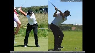 Jon Rahm golf swing  Long Iron faceon amp downtheline July 2017 [upl. by Annayad]