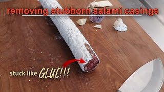 How to quickly remove a stubborn salami casing  Salami Problems [upl. by Nnybor512]