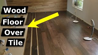 Install Hardwood Flooring Over Tile Floor Double Glue Down Method [upl. by Ahsikam706]