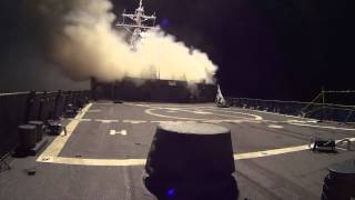 USS Arleigh Burke launches Tomahawk Land Attack Missiles to combat ISIL [upl. by Carman]