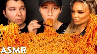 ASMR NUCLEAR FIRE NOODLES with NIKOCADO AVOCADO amp TRISHA PAYTAS No Talking MUKBANG [upl. by Tannenwald477]