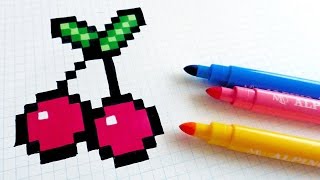 Handmade Pixel Art  How To Draw Cherries pixelart [upl. by Acemahs]