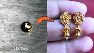 Pure Gold Earrings Making  Learn how to make this  24K Gold Jewellery Making  Gold Smith Jack [upl. by Sirtimid]