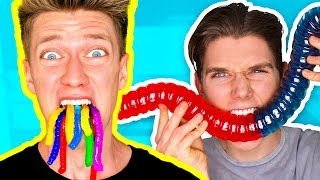 Gummy Food vs Real Food Challenge EATING GIANT GUMMY WORMS Gross Real Worm Food Candy [upl. by Bacchus]