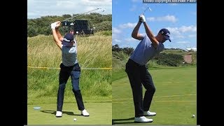 Justin Thomas golf swing  Long Iron faceon amp downtheline July 2017 [upl. by Barbabra684]