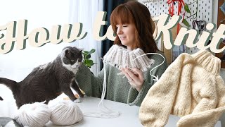 Knit a Cozy Sweater in One Piece  Beginner Friendly Knitting in the Round DIY Tutorial Part 1 [upl. by Nicolella]