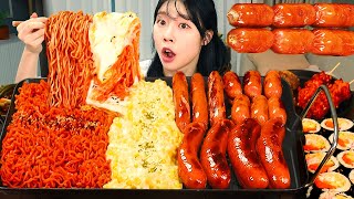 ASMR MUKBANG 직접 만든 불닭볶음면 양념치킨 소세지 김밥 먹방 amp 레시피 SAUSAGES AND FIRE NOODLES EATING [upl. by Hodess546]