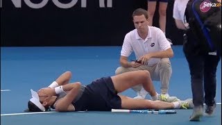 Garbine Muguruza collapses on the court Brisbane 2018 [upl. by Seward49]